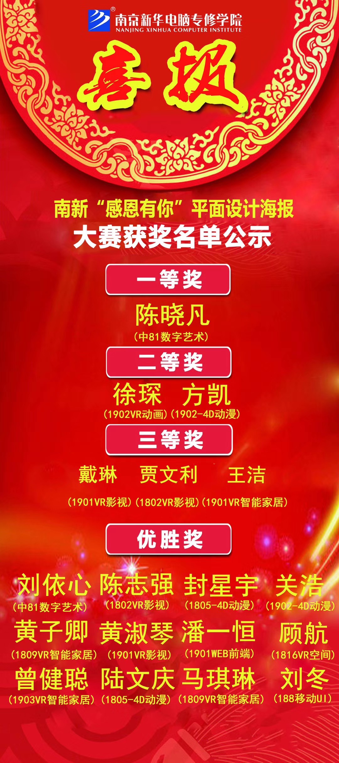咻！前方為您發(fā)來南京新華“感恩有你”平面海報設(shè)計大賽的獲獎捷報啦！